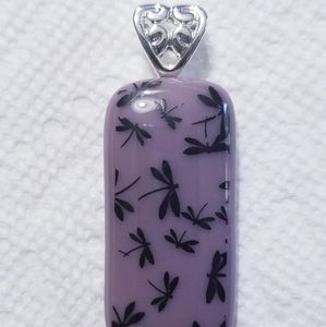 Slate purple dragonfly glass pendant